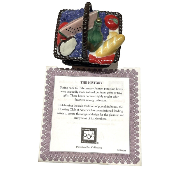 Cooking Club Of America Porcelain Picnic Basket Trinket Box with Cupcake & COA - Picture 13 of 15